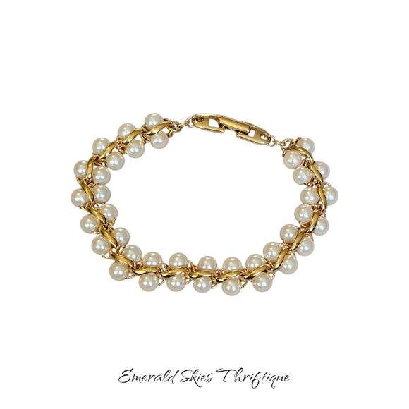 Vintage Napier Faux Pearls Link Bracelet - Picture 4 of 5